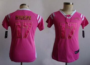 Women's NEW Chargers #17 Philip Rivers Pink NFL Elite Draft Him Shimmer Jersey