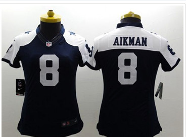 Women's NEW Cowboys #8 Troy Aikman Navy Blue Thanksgiving Throwback NFL Limited Jersey