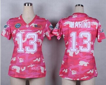 Women's NEW Dolphins #13 Dan Marino Pink NFL Elite Camo Fashion Jersey