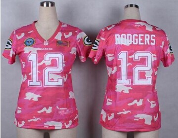Women's NEW Packers #12 Aaron Rodgers Pink NFL Elite Camo Fashion Jersey