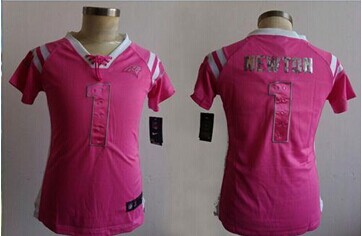 Women's NEW Panthers #1 Cam Newton Pink NFL Elite Draft Him Shimmer Jersey