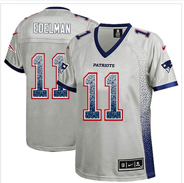 Women's NEW Patriots #11 Julian Edelman Grey NFL Elite Drift Fashion Jersey