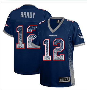 Women's NEW Patriots #12 Tom Brady Navy Blue Team Color NFL Elite Drift Fashion Jersey