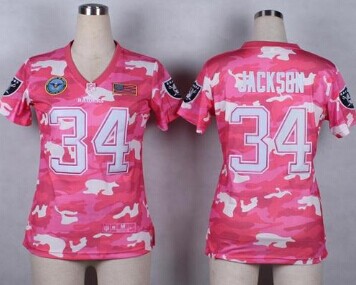 Women's NEW Raiders #34 Bo Jackson Pink NFL Elite Camo Fashion Jersey