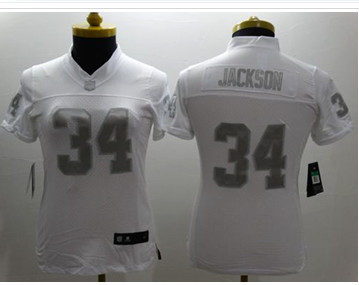 Women's NEW Raiders #34 Bo Jackson White Stitched NFL Limited Platinum Jersey