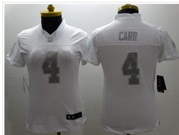 Women's NEW Raiders #4 Derek Carr White Stitched NFL Limited Platinum Jersey