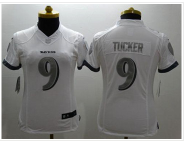 Women's NEW Ravens #9 Justin Tucker White Stitched NFL Limited Platinum Jersey