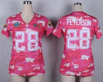 Women's NEW Vikings #28 Adrian Peterson Pink NFL Elite Camo Fashion Jersey