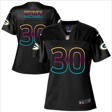 Women's NFL New Packers #30 John Kuhn Black Fashion Game Jersey