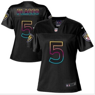 Women's NFL New Ravens #5 Joe Flacco Black Fashion Game Jersey