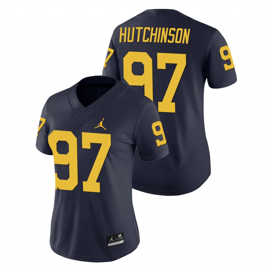 Women's Navy Michigan Wolverines Aidan Hutchinson Game College Football Jersey