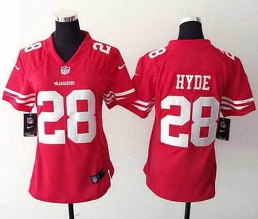Women's New 49ers #28 Carlos Hyde Red Team Color NFL Elite Jersey
