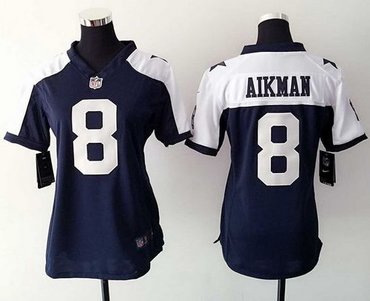 Women's New Cowboys #8 Troy Aikman Navy Blue Thanksgiving Throwback NFL Elite Jersey
