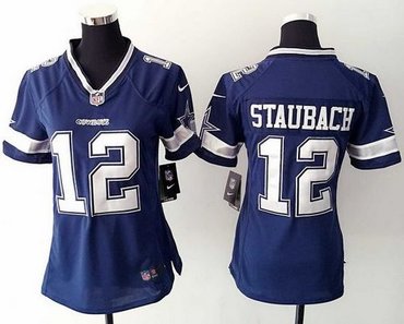 Women's New Cowboys 12 Roger Staubach Navy Blue Team Color NFL Elite Jersey