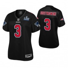 Women's New England Patriots #3 Stephen Gostkowski Black Super Bowl LIII Champions Fashion Jersey