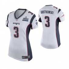 Women's New England Patriots #3 Stephen Gostkowski White Super Bowl LIII Game Jersey