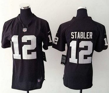 Women's New Raiders #12 Kenny Stabler Black Team Color NFL Elite Jersey