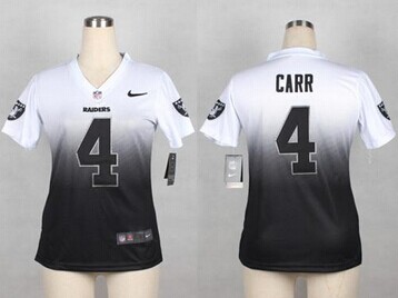 Women's New Raiders #4 Derek Carr White Black Elite Fadeaway Fashion Jersey