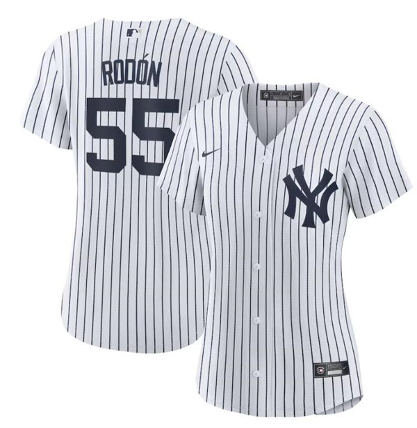 Women's New York Yankees #55 Carlos Rodon White Home with Name Cool Base Jersey