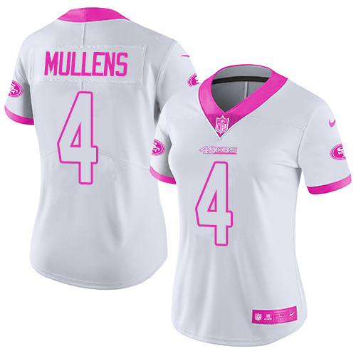 Women's Nike 49ers #4 Nick Mullens White Pink Women's Stitched NFL Limited Rush Fashion Jersey