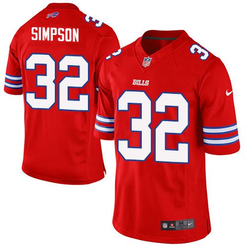 Women's Nike Bills #32 O. J. Simpson Red Stitched NFL Limited Rush Jersey