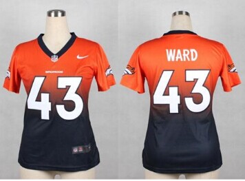 Women's Nike Broncos #43 T.J. Ward Orange Blue NFL Elite Fadeaway Fashion Jersey