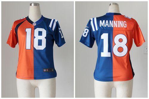 Women's Nike Colts #18 Peyton Manning Orange Blue Stitched NFL Elite Split Broncos Jersey