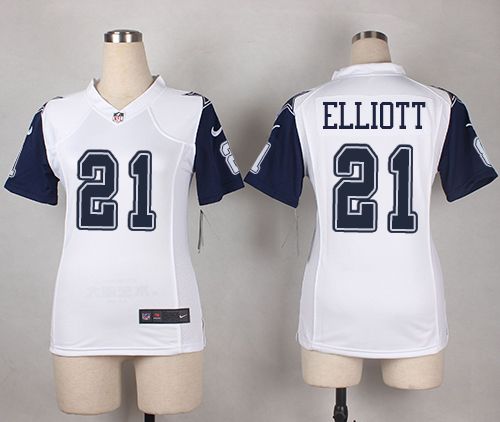 Women's Nike Cowboys #21 Ezekiel Elliott White Stitched NFL Elite Rush Jersey