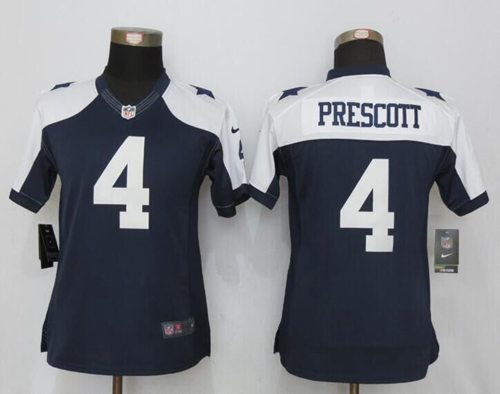 Women's Nike Cowboys #4 Dak Prescott Navy Blue Thanksgiving Throwback Stitched NFL Limited Jersey