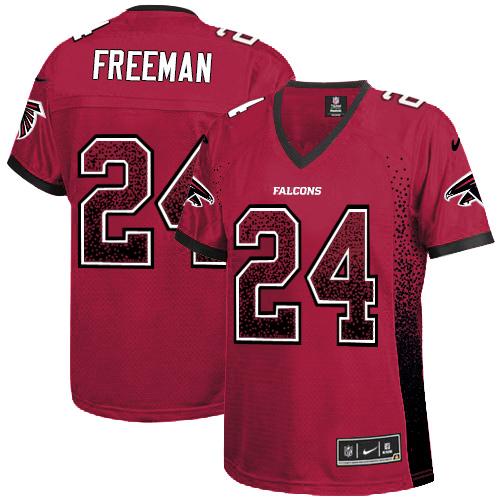 Women's Nike Falcons #24 Devonta Freeman Red Team Color Stitched NFL Elite Drift Fashion Jersey