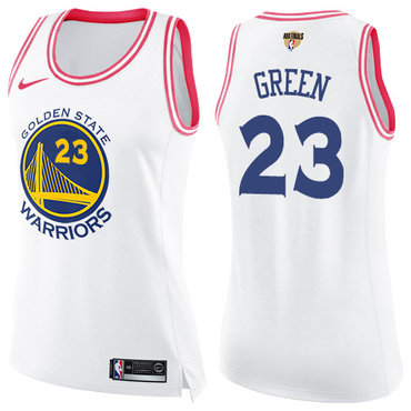 Women's Nike Warriors #23 Draymond Green White Pink The Finals Patch Women's NBA Swingman Fashion Jersey