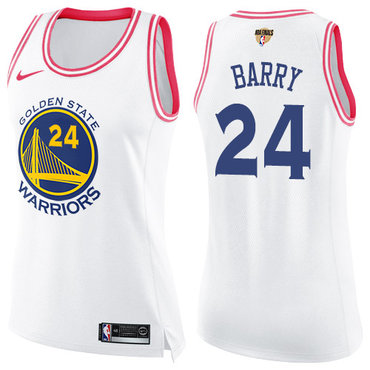 Women's Nike Warriors #24 Rick Barry White Pink The Finals Patch Women's NBA Swingman Fashion Jersey