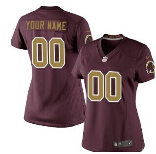 Women's Nike Washington Redskins Customized Red With Gold Limited Jersey