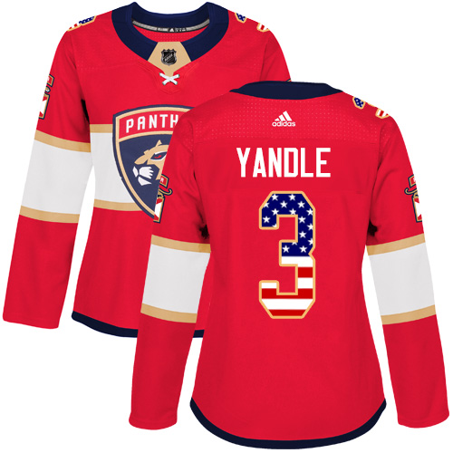 Women's Panthers #3 Keith Yandle Red Home Authentic USA Flag Women's Stitched Hockey Jersey