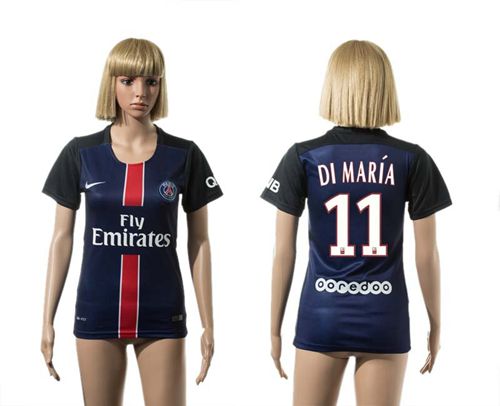Women's Paris Saint-Germain #11 Di Maria Home Soccer Club Jersey
