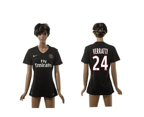 Women's Paris Saint-Germain #24 Verratti Black Soccer Club Jersey