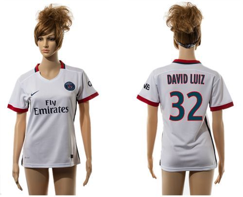 Women's Paris Saint-Germain #32 David Luiz Away Soccer Club Jersey