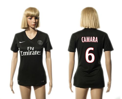 Women's Paris Saint-Germain #6 Camara Black Soccer Club Jersey