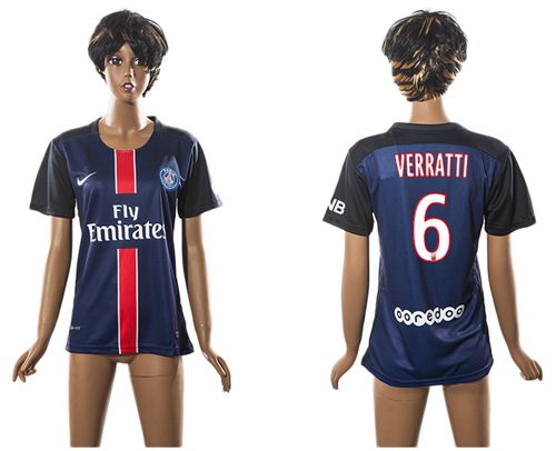 Women's Paris Saint-Germain #6 Verratti Home Soccer Club Jersey