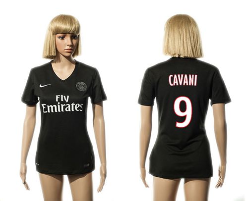 Women's Paris Saint-Germain #9 Cavani Black Soccer Club Jersey