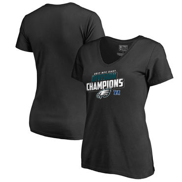 Women's Philadelphia Eagles NFL Pro Line By Fanatics Branded Black 2017 NFC East Division Champions V Neck T Shirt