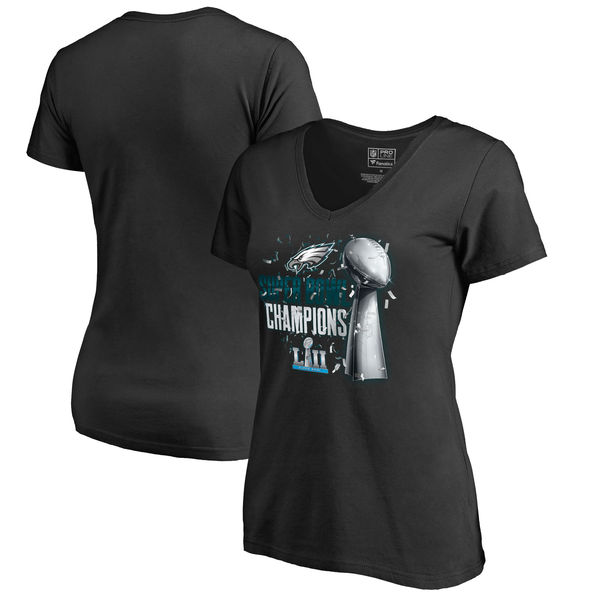 Women's Philadelphia Eagles NFL Pro Line By Fanatics Branded Black Super Bowl LII Champions Lombardi V Neck T Shirt