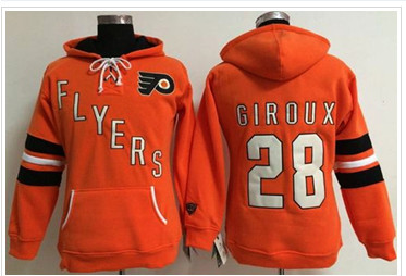 Women's Philadelphia Flyers #28 Claude Giroux Orange Old Time Heidi NHL Hoodie
