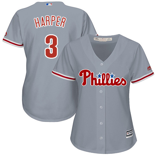 Women's Phillies #3 Bryce Harper Grey Road Women's Stitched Baseball Jersey