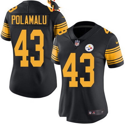 Women's Pittsburgh Steelers #43 Troy Polamalu Black 2016 Color Rush Stitched NFL Nike Limited Jersey