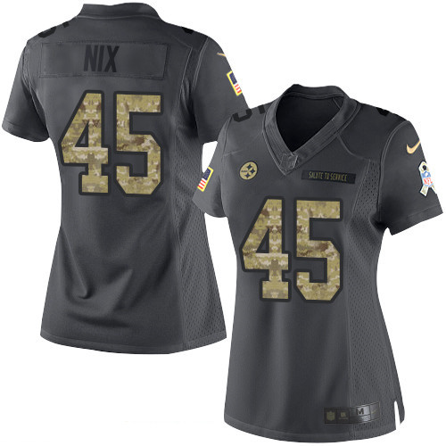 Women's Pittsburgh Steelers #45 Roosevelt Nix Black Anthracite 2016 Salute To Service Stitched NFL Nike Limited Jersey