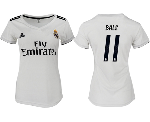 Women's Real Madrid #11 Bale Home Soccer Club Jersey