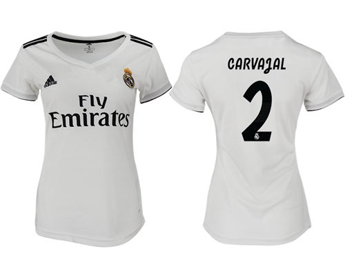 Women's Real Madrid #2 Carvajal Home Soccer Club Jersey