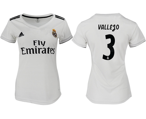 Women's Real Madrid #3 Vallejo Home Soccer Club Jersey