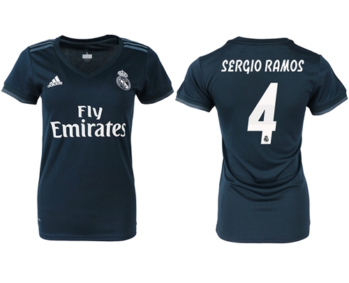 Women's Real Madrid #4 Sergio Ramos Away Soccer Club Jersey